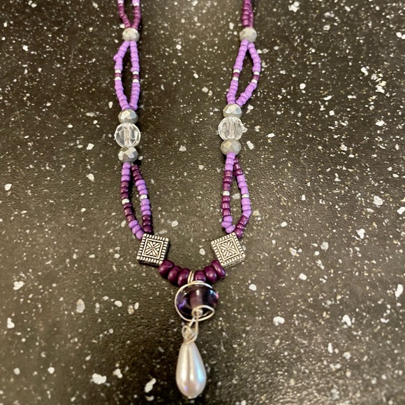 Handmade Bohemian Style Purple Choker or Fancy Collar w New & Upcycled Beads - Picture 3 of 6